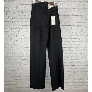 NWT Piral Black High Rise Asymmetric Zipper Wide Leg Pants Size Small (26x34)